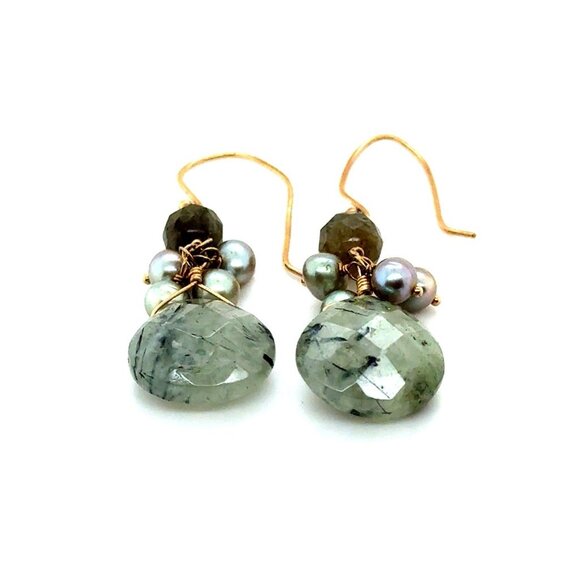 14K Gold Stone Dangle Earrings - Picture 2 of 6